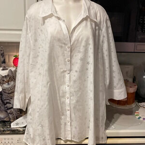 L womens Catherine’s casual solid white button up 3/4 sleeve plus size top 4X